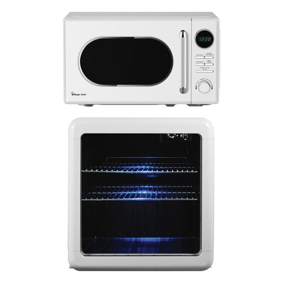 Magic Chef 0.7-cu. ft. 700-Watt Retro Countertop Microwave and 1.7-cu. ft. Retro Beverage Cooler Kit, White