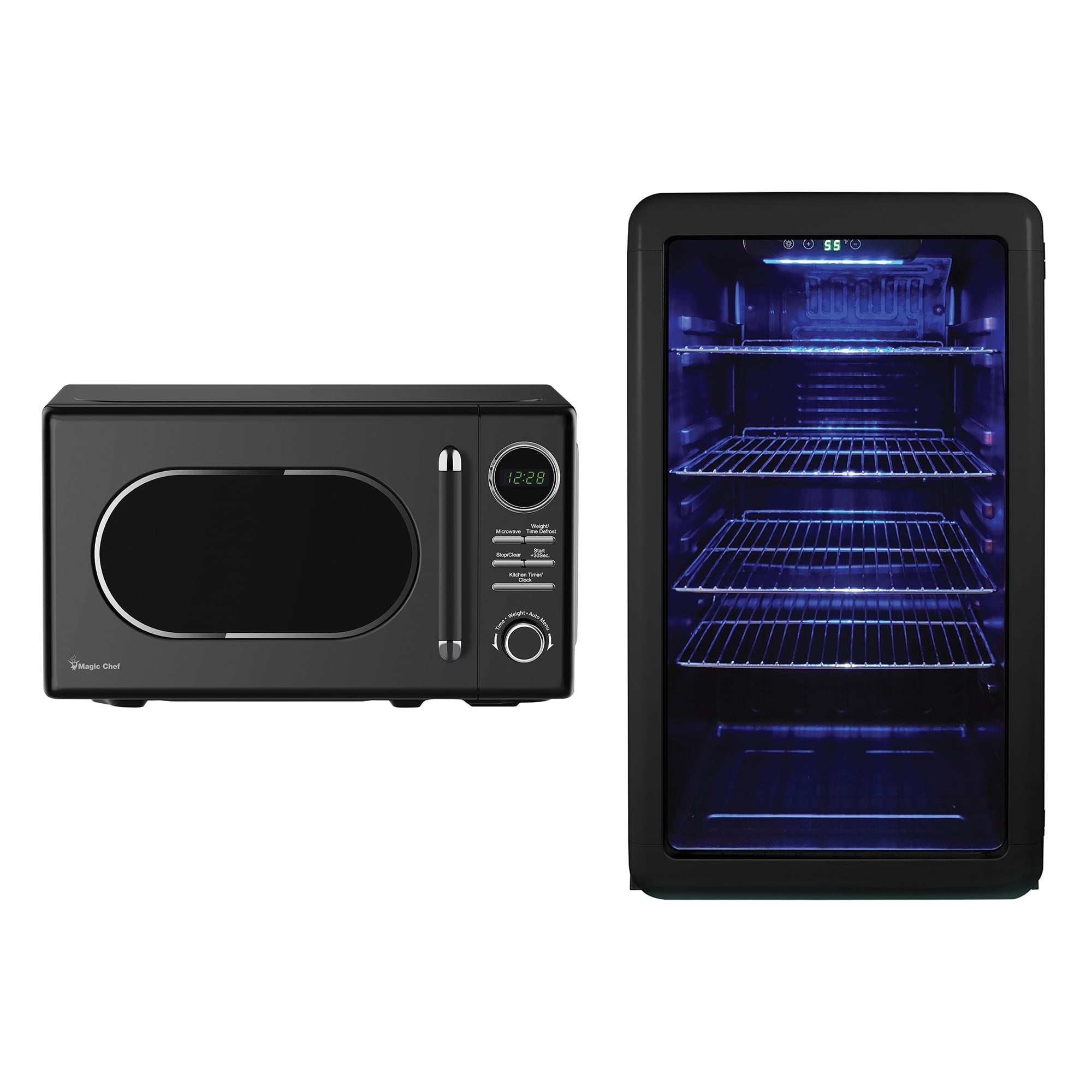Magic Chef 0.7-cu. ft. 700-Watt Retro Countertop Microwave and 3.4-cu. ft. Retro Beverage Cooler Kit, Black