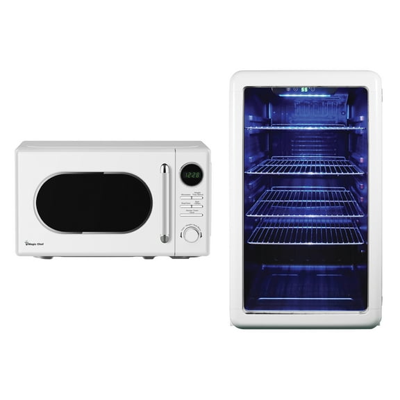 Magic Chef 0.7-cu. ft. 700-Watt Retro Countertop Microwave and 3.4-cu. ft. Retro Beverage Cooler Kit, White