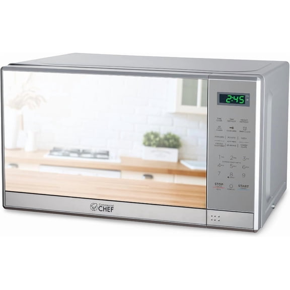 0.7 Cu Ft Microwave with 10 Power Levels, 700W Digital Display, Countertop Child Safety Door Lock, Programmable Push Button, Stainless Steel