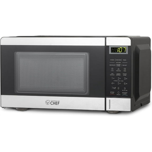 0.7 Cubic Foot Microwave with 10 Power Levels, Small Microwave with Push Button, 700W Countertop up to 99 Minute Timer and Digital Display, Stainless Steel
