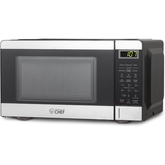 0.7 Cubic Foot Microwave with 10 Power Levels, Small Push Button, 700W Countertop up to 99 Minute Timer and Digital Display, Stainless Steel