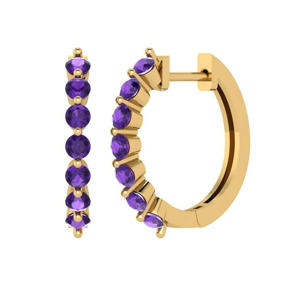 0.84 ct Lever-Back Hoop Earrings for Women | 2.5mm Round Cut Natural Amethyst | 18K Yellow Gold