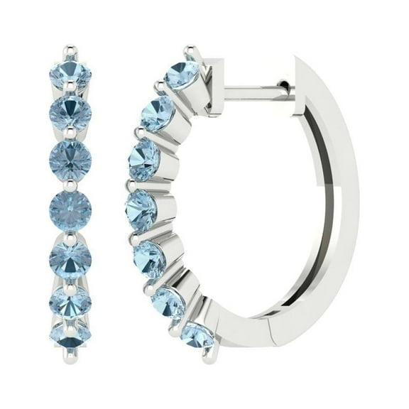 0.84 ct Lever-Back Hoop Earrings for Women | 2.5mm Round Cut Natural Aquamarine | 14K White Gold