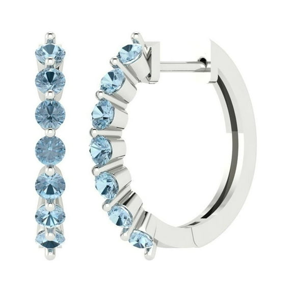 14K Solid Gold Lever Back Stud Earrings for Women | 0.84 cttw Round Cut Natural Aquamarine | White Gold