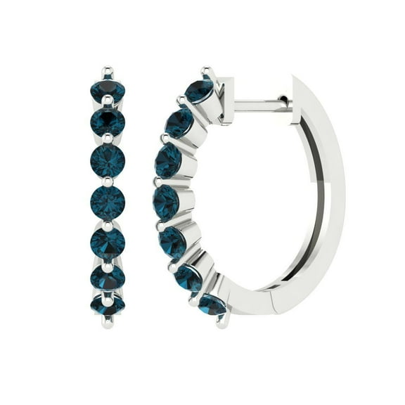 0.84 ct Lever-Back Hoop Earrings for Women | 2.5mm Round Cut Natural London Blue Topaz | 18K White Gold