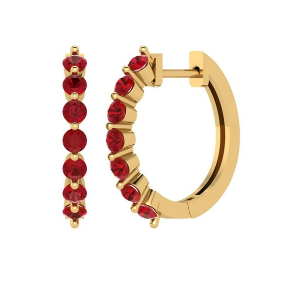 0.84 ct Lever-Back Hoop Earrings for Women | 2.5mm Round Cut Simulated Ruby | 14K Yellow Gold