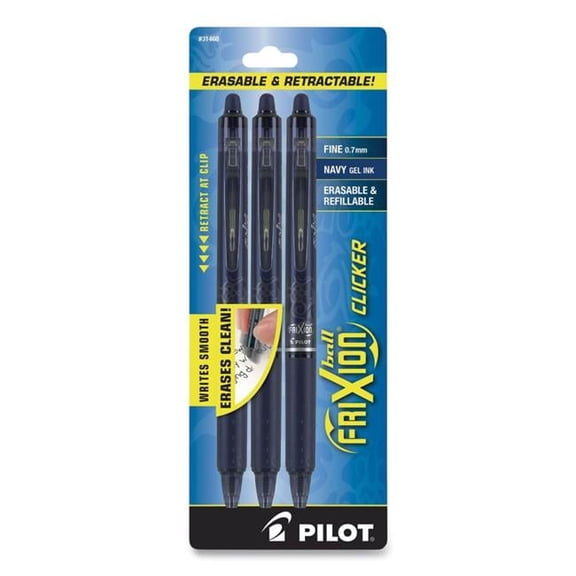 0.7 mm FriXion Clicker Erasable Gel Pen, Navy Blue - Pack of 3