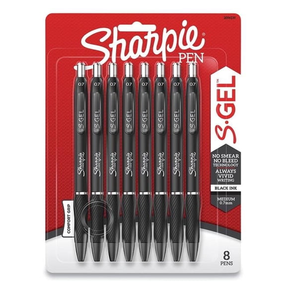 0.7 mm S-Gel High-Performance Retractable Gel Pen, Black - Medium - Pack of 8
