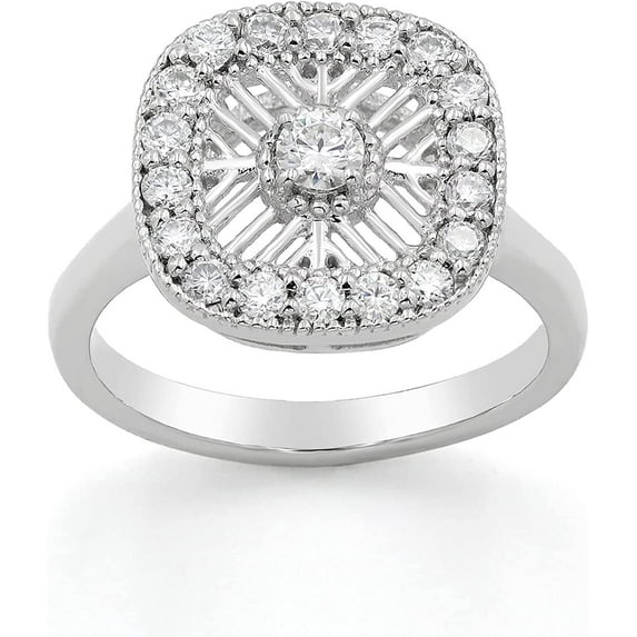 0.70 CTTW Moissanite Caged Cocktail Ring in 925 Sterling Silver, Giorgio Bergamo Size 5