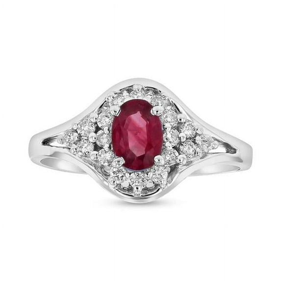 0.70 CTW Diamond & RUby Ring, 14K White Gold - Size 7.5