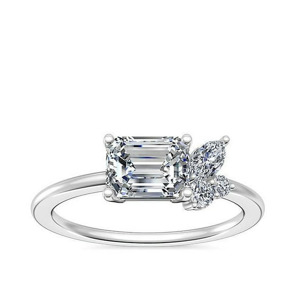 0.70 Carat Beautiful Solitaire Emerald Real Diamond Wedding Ring for Ladies in Solid 14K White Gold Size 7