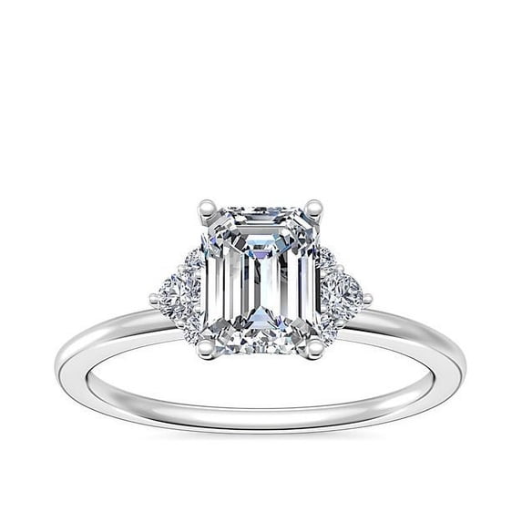 0.70 Carat Brilliant Emerald Cut Natural Diamond Elegant Halo Wedding Ring for her in Solid 14K White Gold Size 9.5