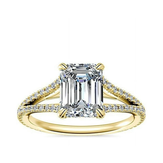 0.70 Carat Brilliant Emerald Cut Natural Diamond Elegant Solitaire with Accents Wedding Ring for her in Solid 14K Yellow Gold Size 9.5