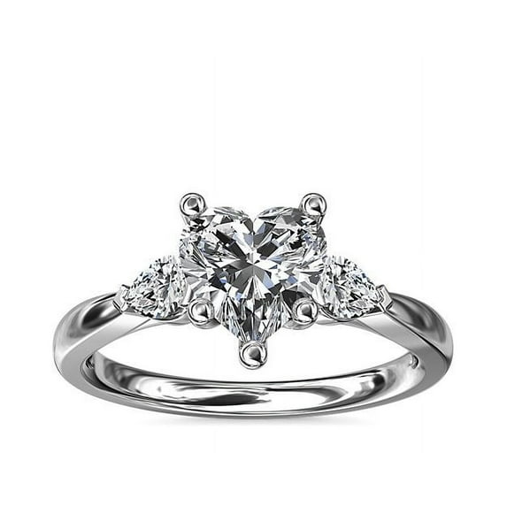 0.70 Carat Brilliant Heart Cut Natural Diamond Three Stone Beautiful Ring for Engagement Solid 18K White Gold Size 9