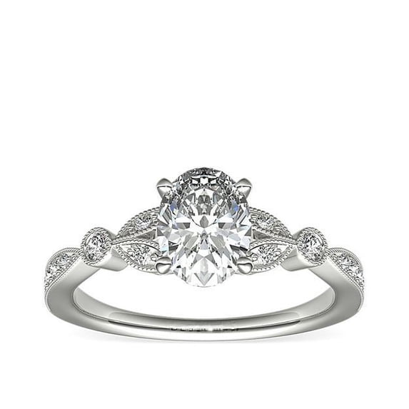 0.70 Carat Brilliant Oval Cut Natural Diamond Elegant Solitaire with Accents Ring for her Solid 18K White Gold Size 9.5