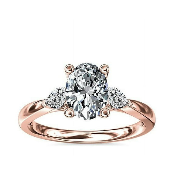 0.70 Carat Brilliant Oval Cut Natural Diamond Three Stone Beautiful Ring for Engagement Solid 14K Rose Gold Size 9