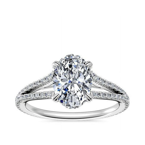 0.70 Carat Brilliant Oval Cut Real Diamond Elegant Solitaire with Accents Wedding Ring for Women Solid 14K White Gold Size 10