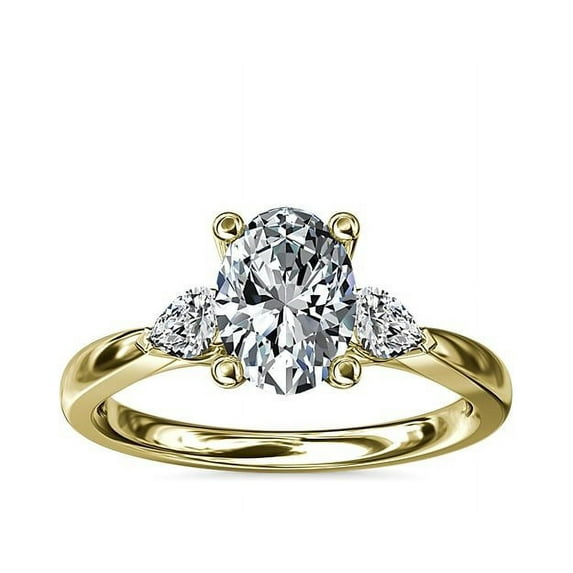 0.70 Carat Brilliant Oval Cut Real Diamond Elegant Three Stone Wedding Ring for Women Solid 18K Yellow Gold Size 10