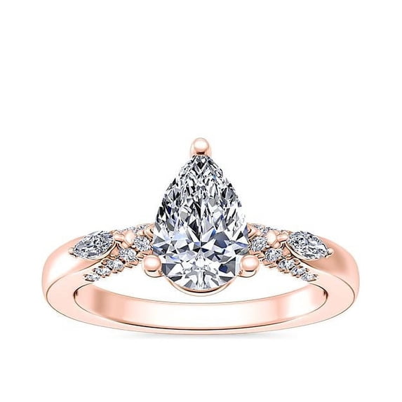 0.70 Carat Brilliant Pear Cut Natural Diamond Solitaire with Accents Beautiful Ring for Engagement Solid 18K Rose Gold Size 9