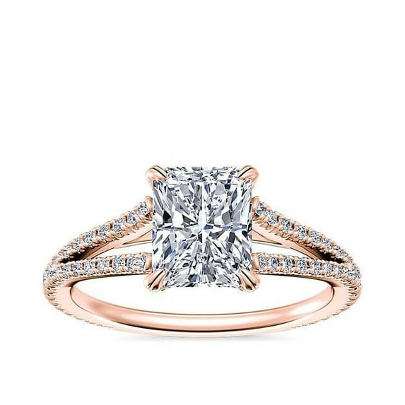 0.70 Carat Brilliant Radiant Cut Natural Diamond Elegant Solitaire with Accents Ring for her Solid 18K Rose Gold Size 9.5
