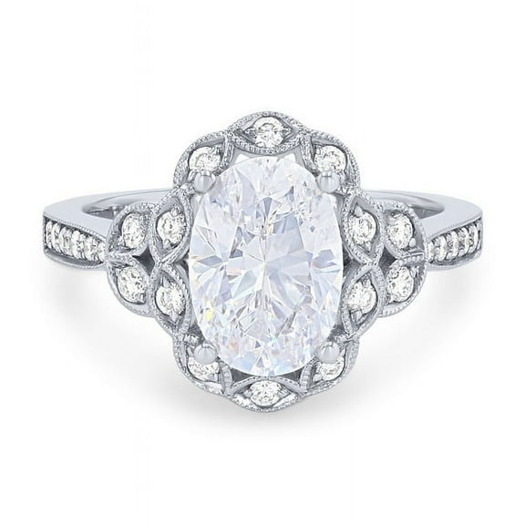 0.70 Carat Color F-G Clarity VS1 Oval Natural Diamond Solitaire with Accents Wedding Ring for Women in Solid 14K White Gold Size 7