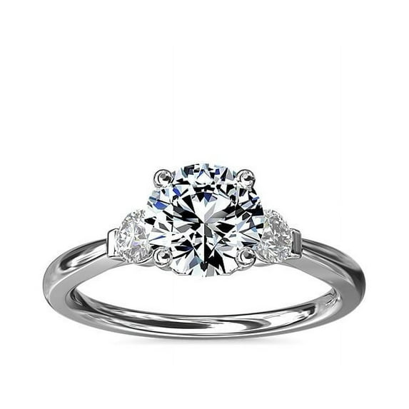 0.70 Carat Color F-G, Clarity VS1, Round Cut Natural Diamond Unique Three Stone Ring for Anniversary & Wedding Solid 18K White Gold Size 4