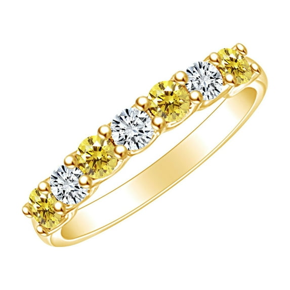AFFY 0.70 Carat (Ctw) Round Shape White & Yellow Natural Diamond Wedding Band Ring In 14K Solid Yellow Gold Ring Size-5.5