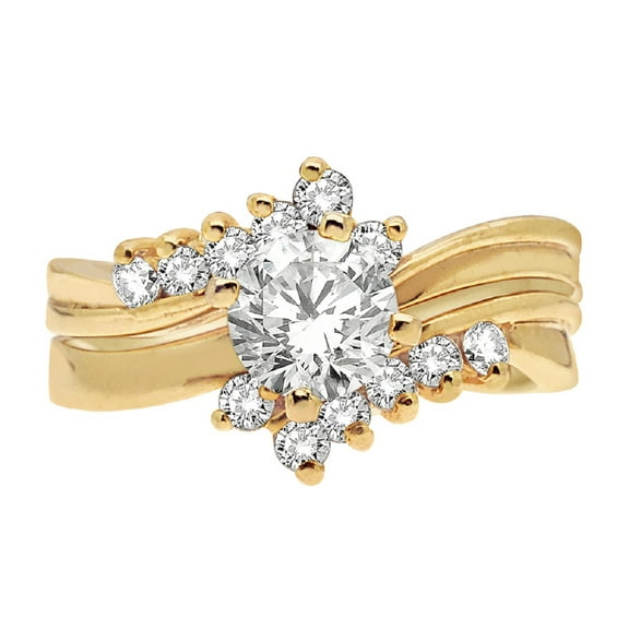 0.70 Carat Diamond Bridal Set Engagement Ring In 10K Solid White & Yellow Gold