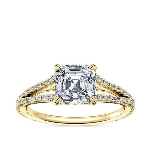 0.70 Carat Excellent Asscher Cut Natural Diamond Beautiful Solitaire with Accents Bridal Ring for Bride Solid 14K Yellow Gold Size 5