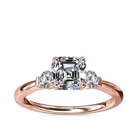 0.70 Carat Excellent Asscher Shape Genuine Diamond Latest Design Three Stone Engagement Ring for Ladies Solid 18K Rose Gold Size 7.5