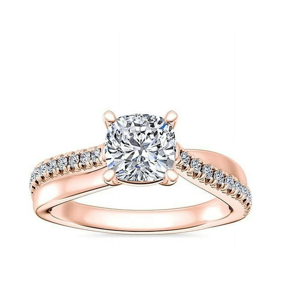 0.70 Carat Excellent Cushion Cut Natural Diamond Solitaire with Accents Beautiful Ring for Anniversary Solid 18K Rose Gold Size 4.5