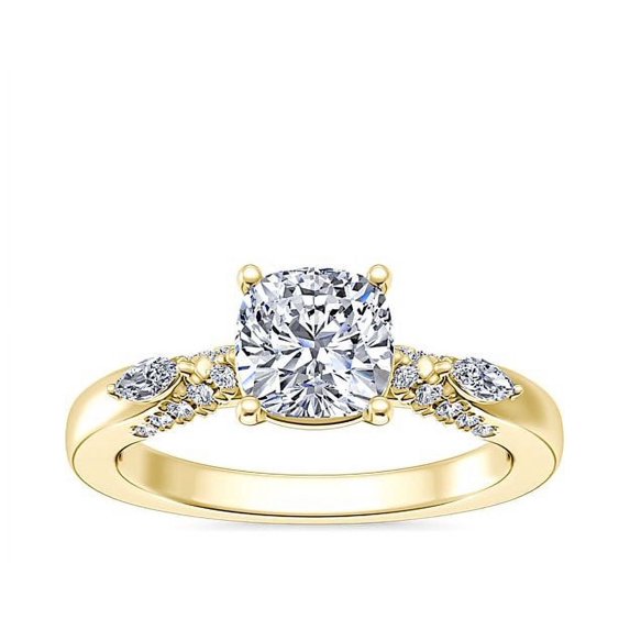 0.70 Carat Excellent Cushion Cut Natural Diamond Solitaire with Accents Beautiful Ring for Women in Solid 14K Yellow Gold Size 11.5