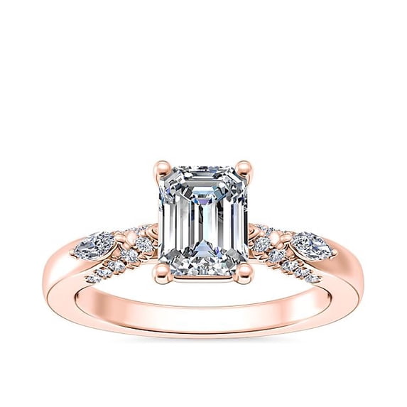 0.70 Carat Excellent Emerald Cut Natural Diamond Solitaire with Accents Beautiful Ring for Anniversary Solid 14K Rose Gold Size 4.5