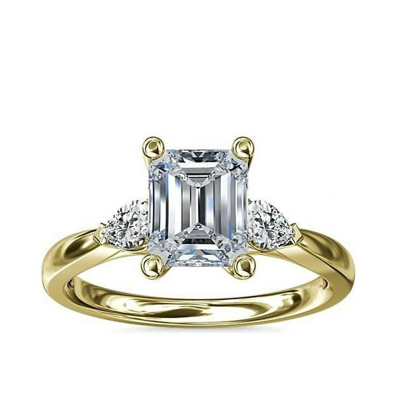 0.70 Carat Excellent Emerald Cut Natural Diamond Unique Three Stone Ring for Engagement Solid 14K Yellow Gold Size 8.5