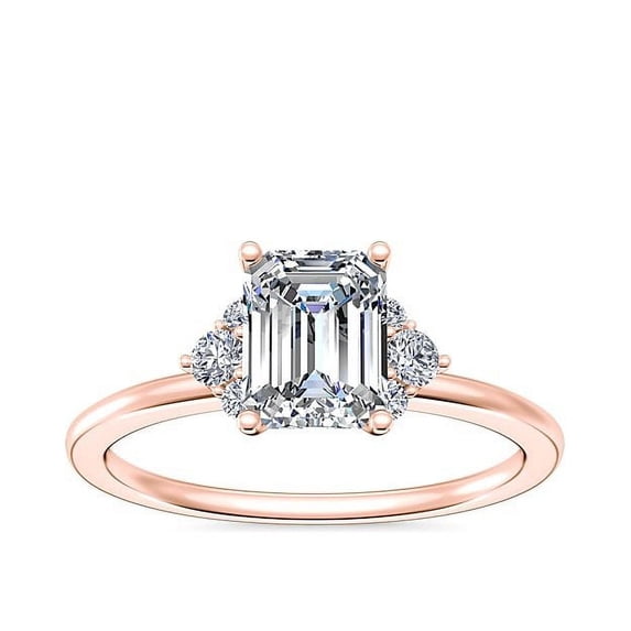 0.70 Carat Excellent Emerald Cut Real Diamond Latest Design Halo Engagement Ring for Ladies Solid 14K Rose Gold Size 7.5