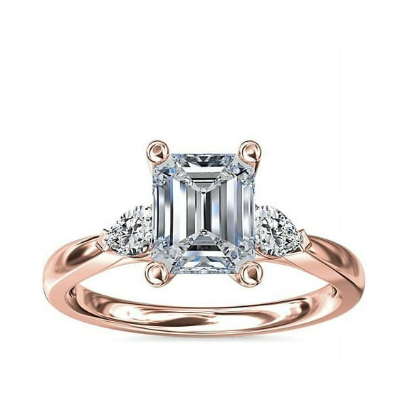 0.70 Carat Excellent Emerald Cut Real Diamond New Design Three Stone Ring for Wedding Solid 18K Rose Gold Size 11