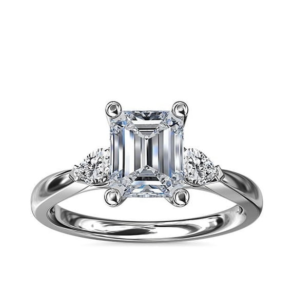 0.70 Carat Excellent Emerald Cut Real Diamond New Design Three Stone Ring for Wedding and Engagement Solid 950 Platinum Size 11