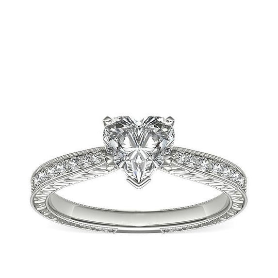 0.70 Carat Excellent Heart Cut Natural Diamond Beautiful Solitaire with Accents Bridal Ring for Bride Solid 14K White Gold Size 5