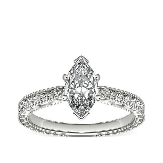 0.70 Carat Excellent Marquise Cut Natural Diamond Solitaire with Accents Beautiful Ring for Anniversary Solid 18K White Gold Size 4.5