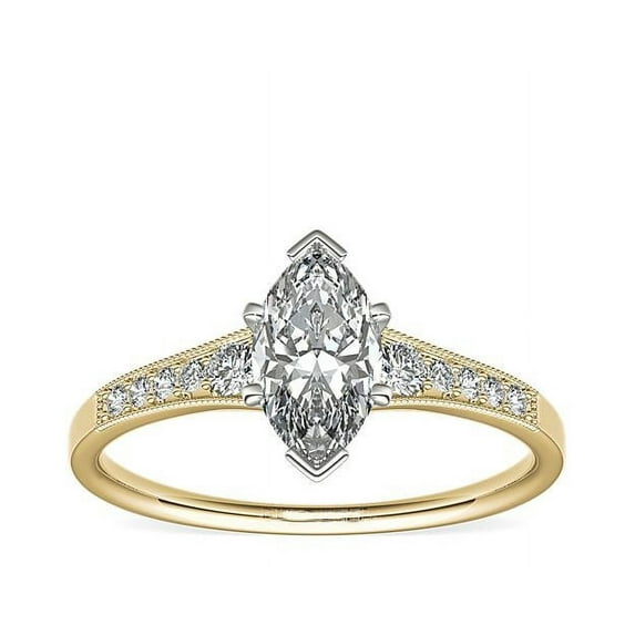 0.70 Carat Excellent Marquise Cut Natural Diamond Solitaire with Accents Beautiful Ring for Anniversary Solid 18K Yellow Gold Size 4.5