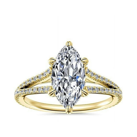 0.70 Carat Excellent Marquise Cut Natural Diamond Solitaire with Accents Beautiful Ring for Anniversary Solid 18K Yellow Gold Size 4.5