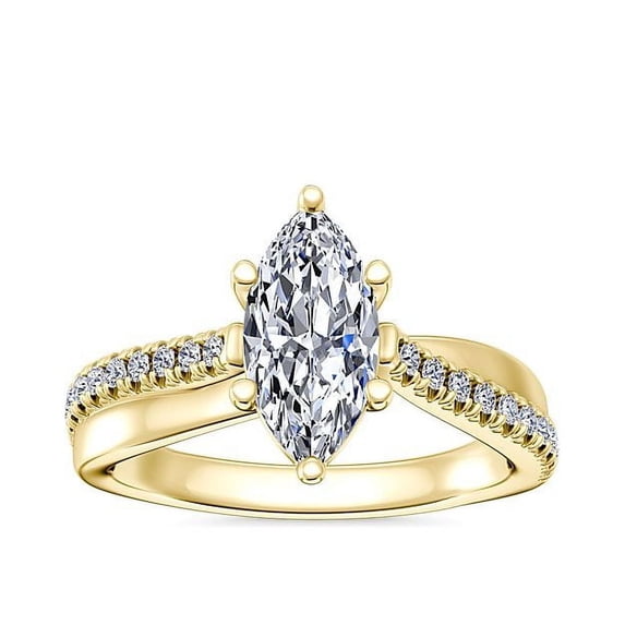 0.70 Carat Excellent Marquise Cut Natural Diamond Unique Solitaire with Accents Ring for Engagement Solid 14K Yellow Gold Size 8.5