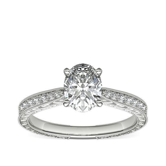 0.70 Carat Excellent Oval Cut Real Diamond Latest Design Solitaire with Accents Engagement Ring for Ladies Solid 14K White Gold Size 7.5