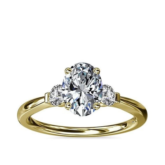 0.70 Carat Excellent Oval Cut Real Diamond Latest Design Three Stone Engagement Ring for Ladies Solid 14K Yellow Gold Size 7.5