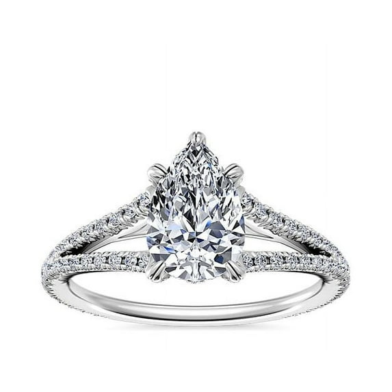 0.70 Carat Excellent Pear Cut Natural Diamond Solitaire with Accents Beautiful Ring for Women Solid 18K White Gold Size 11.5