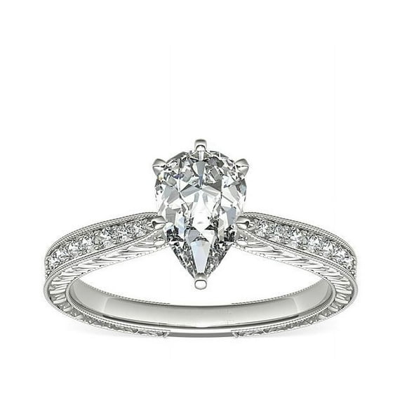 0.70 Carat Excellent Pear Cut Natural Diamond Solitaire with Accents Beautiful Ring for Women in Solid 14K White Gold Size 11.5