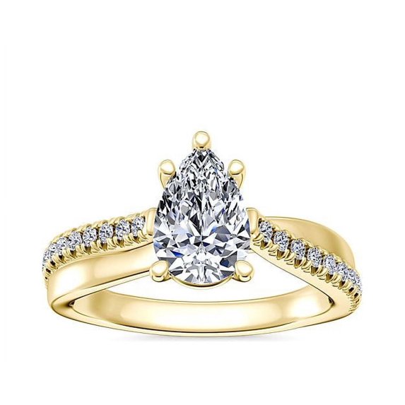 0.70 Carat Excellent Pear Cut Natural Diamond Solitaire with Accents Beautiful Ring for Women in Solid 14K Yellow Gold Size 11.5