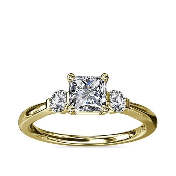 0.70 Carat Excellent Princess Cut Natural Diamond Three Stone Beautiful Ring for Women in Solid 14K Yellow Gold Size 11.5