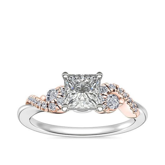 0.70 Carat Excellent Princess Cut Natural Diamond Unique Solitaire with Accents Ring for Women Solid 18K White Gold Size 8.5